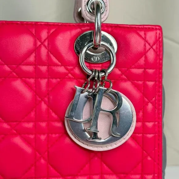 Dior Tri color Medium Lady Dior Shoulder Bag with Pink Quilted Design - Picture 8 of 9